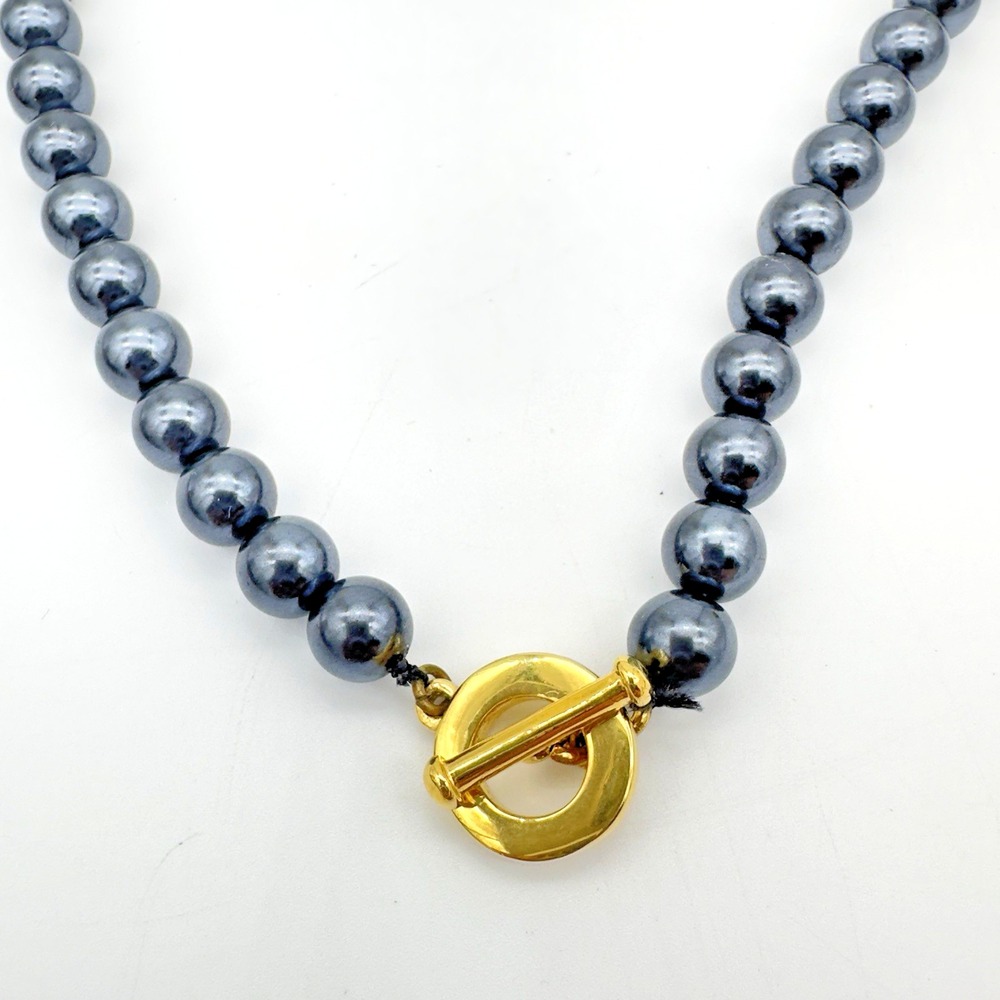 Vintage Carolee Glass Faux Pearl Necklace Toggle Clasp Gray Blue